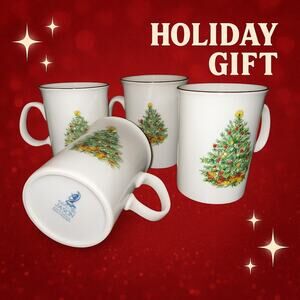Vintage Jason Fine Bone China Christmas Tree Mugs – Set of 4 – Made in England